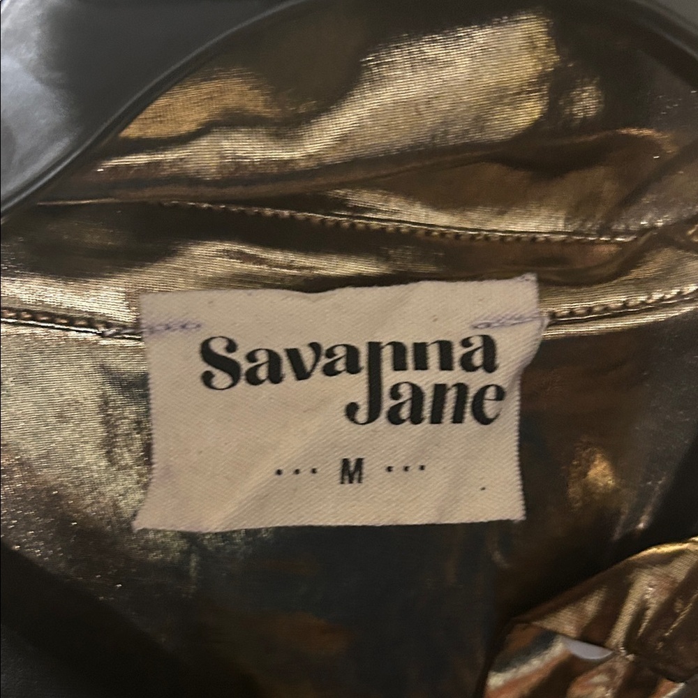 Savanna Jane Metallic Gold Button Down Shirt - Picture 2 of 7